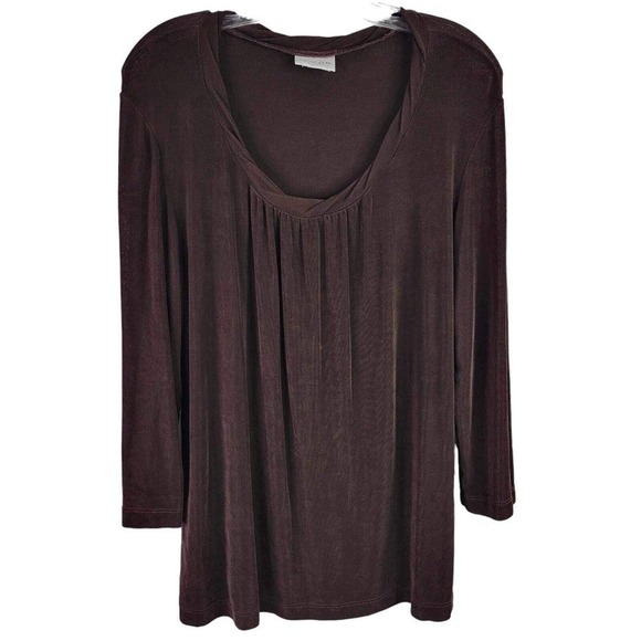 Chicos Tunic Women’s Brown Top Size 2 ? US 14/16 Large Long Sleeve Slinky Knit - Picture 2 of 8